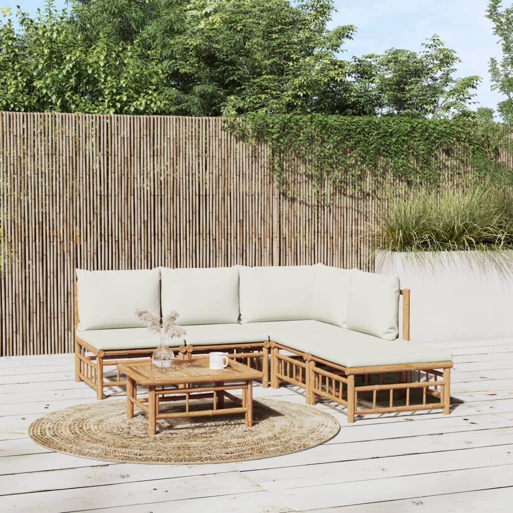 9-Tlg. Garten-Lounge-Set Mit Weißen Kissen Bambus