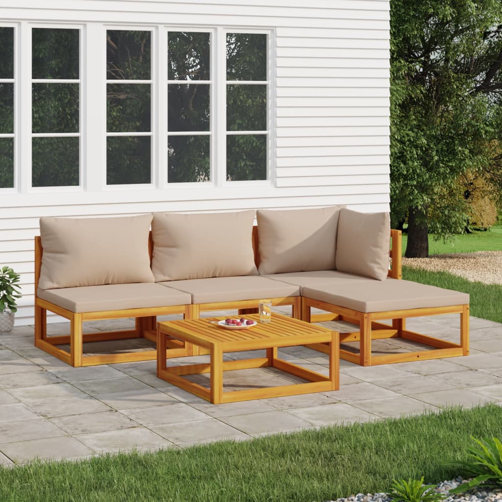 5-Tlg. Garten-Lounge-Set Mit En Kissen Massivholz