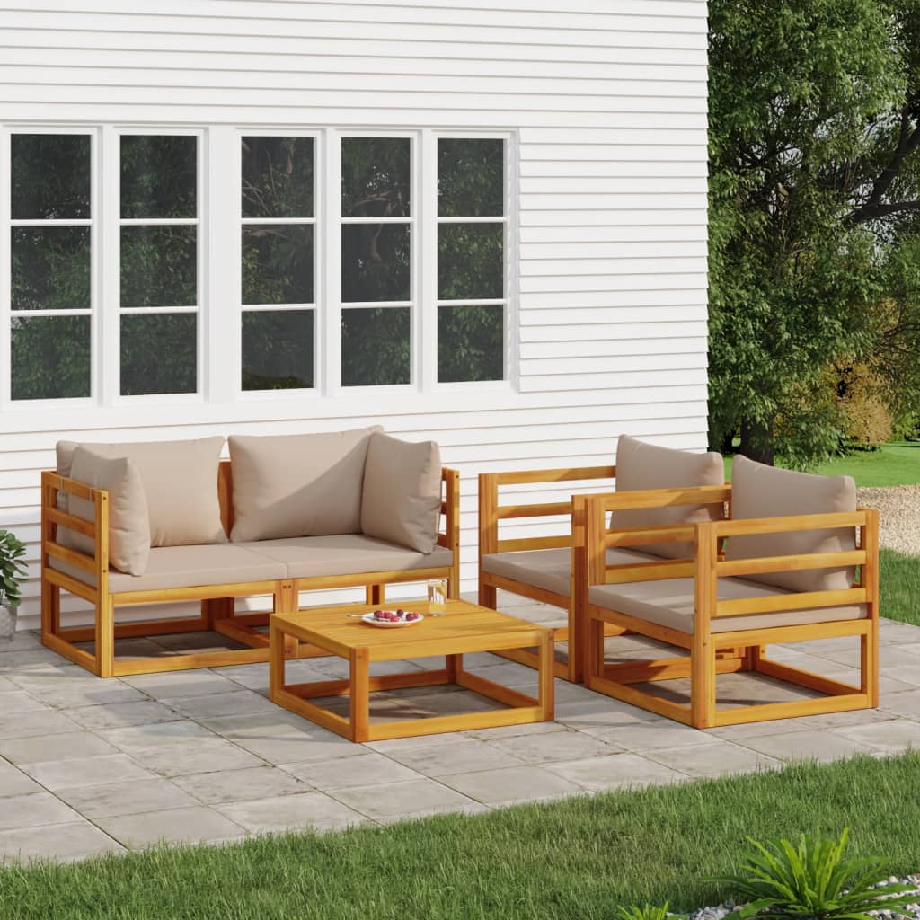 5-Tlg. Garten-Lounge-Set Mit En Kissen Massivholz