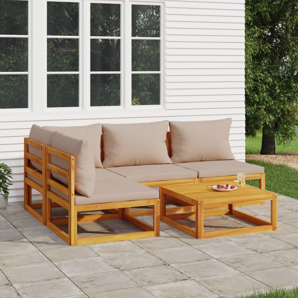 5-Tlg. Garten-Lounge-Set Mit En Kissen Massivholz