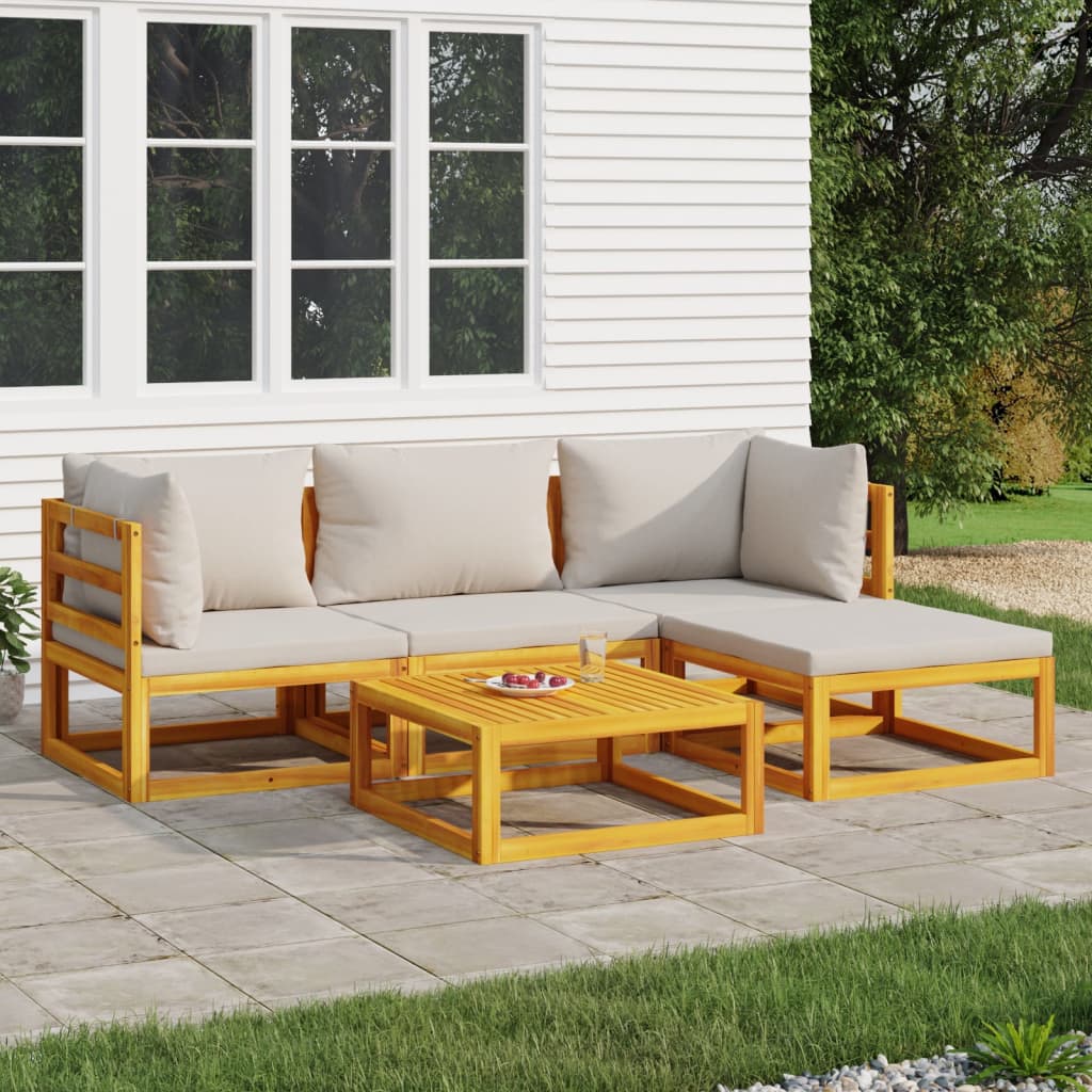 5-Tlg. Garten-Lounge-Set Mit En Kissen Massivholz