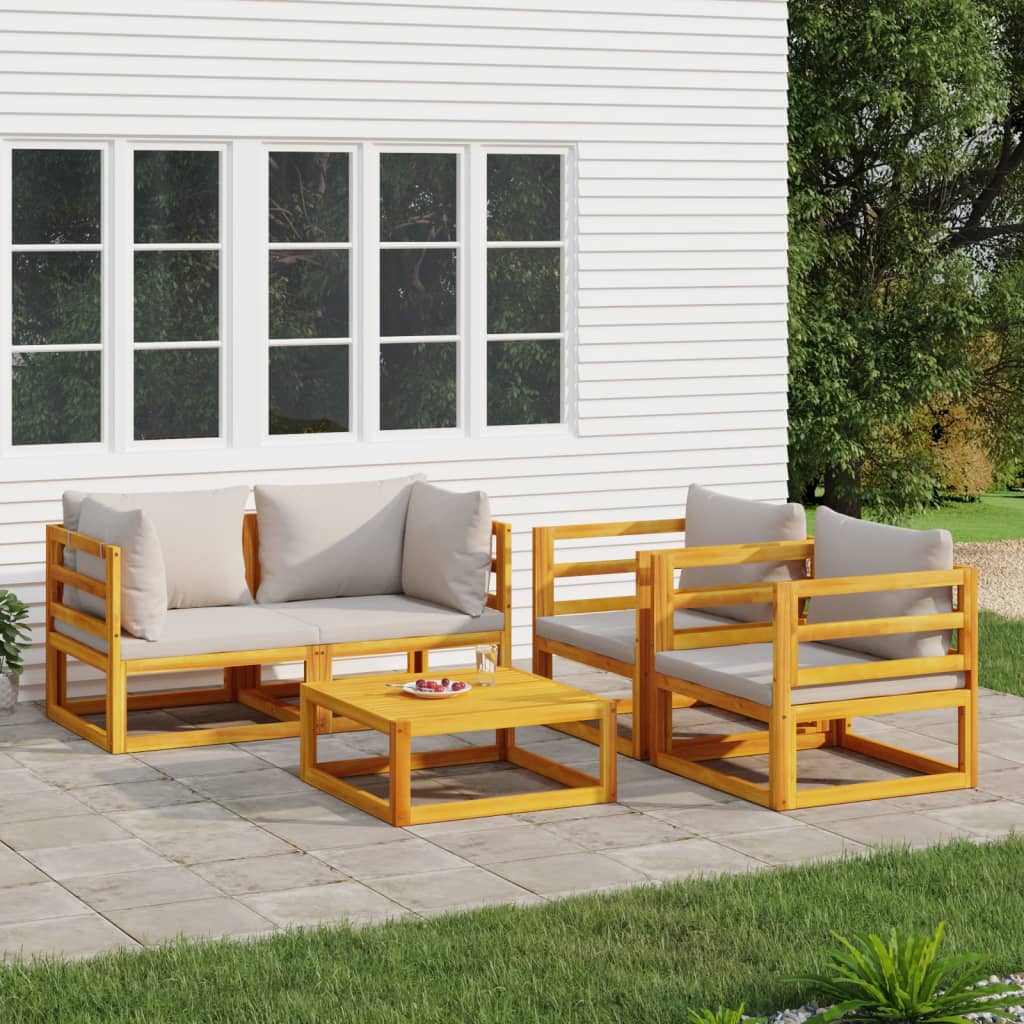 5-Tlg. Garten-Lounge-Set Mit En Kissen Massivholz