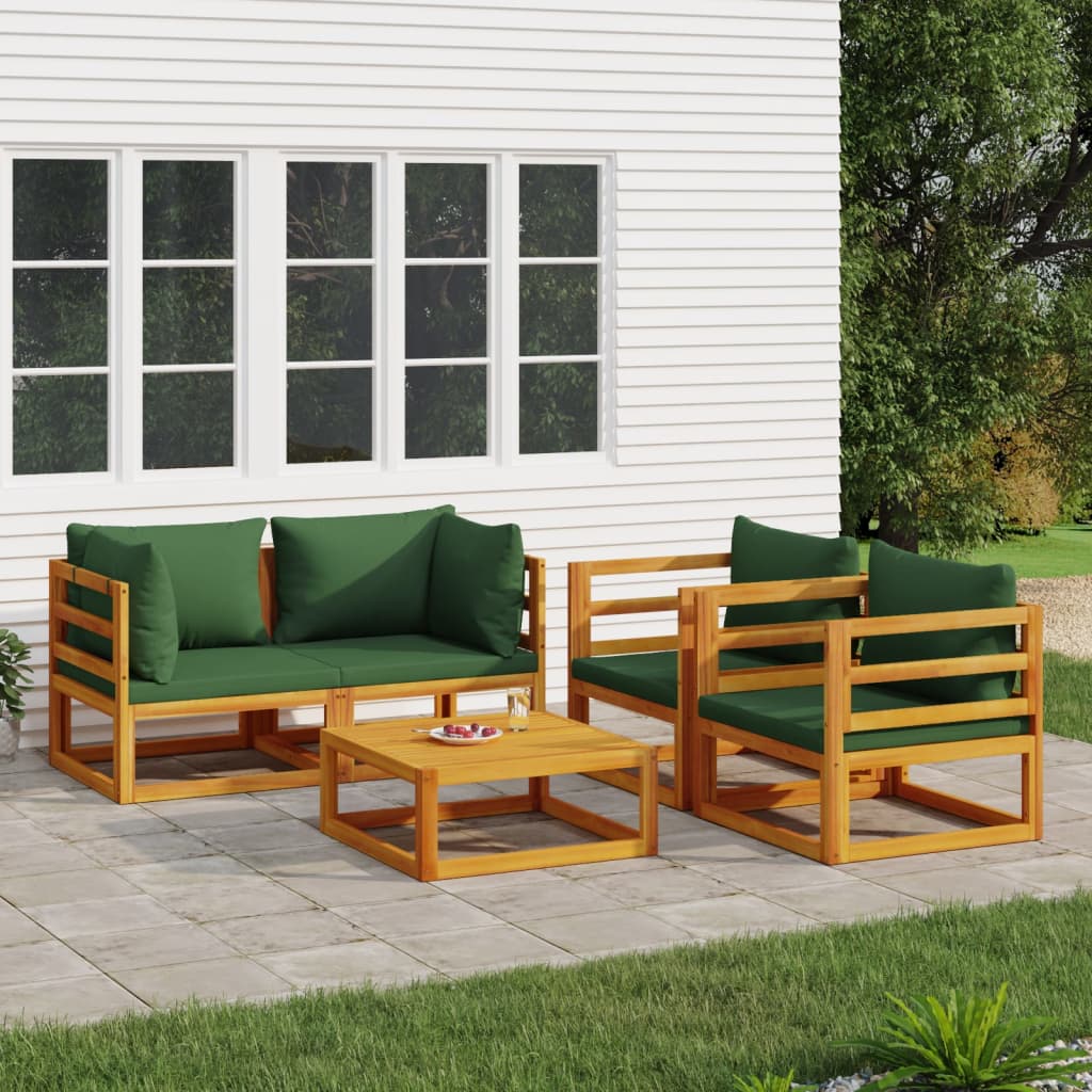 5-Tlg. Garten-Lounge-Set Mit En Kissen Massivholz