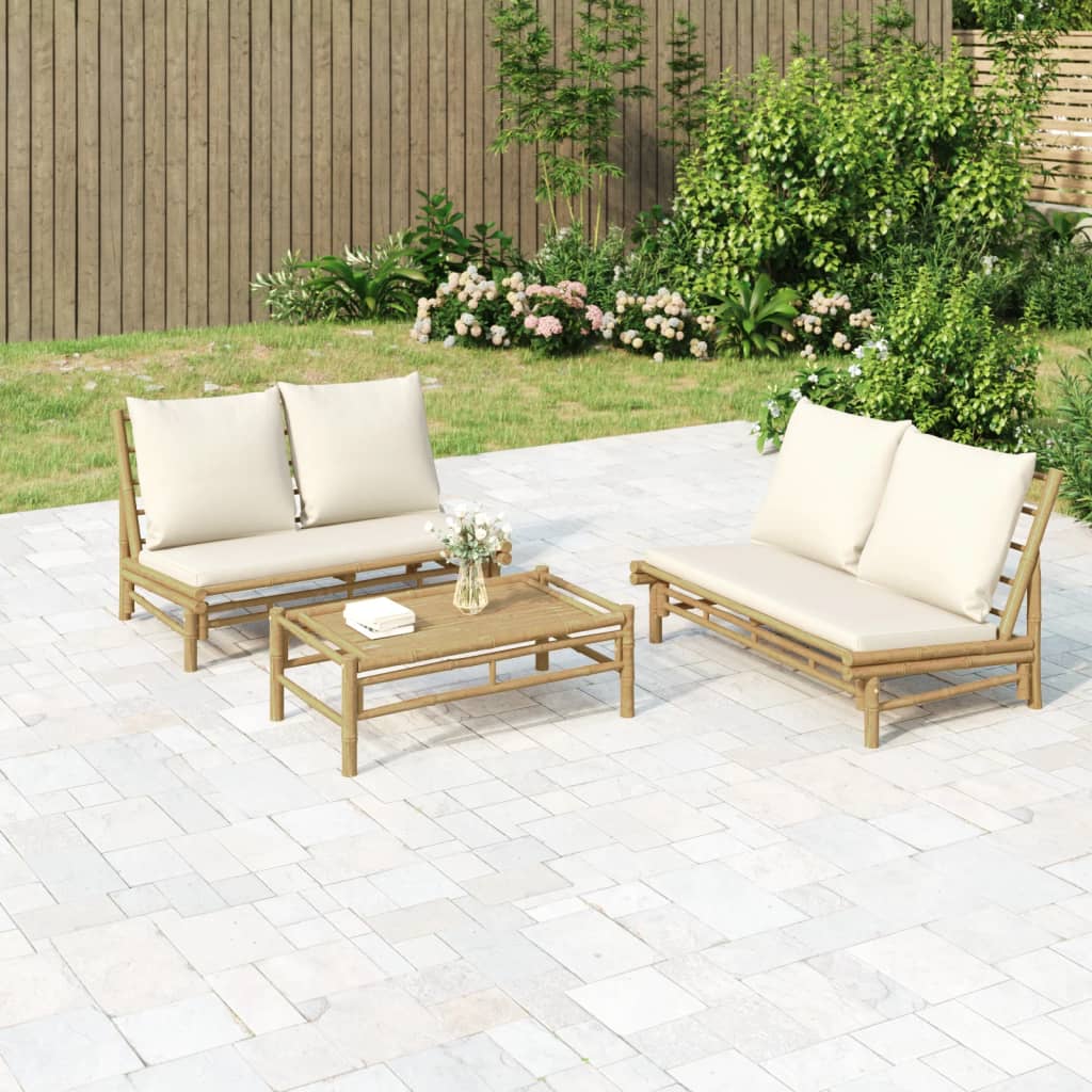 5-Tlg. Garten-Lounge-Set Mit Weißen Kissen Bambus