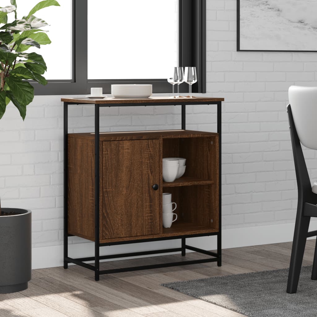 Sideboard Schwarz Eiche 69X35X80 Cm Schichtholz Und Stahl