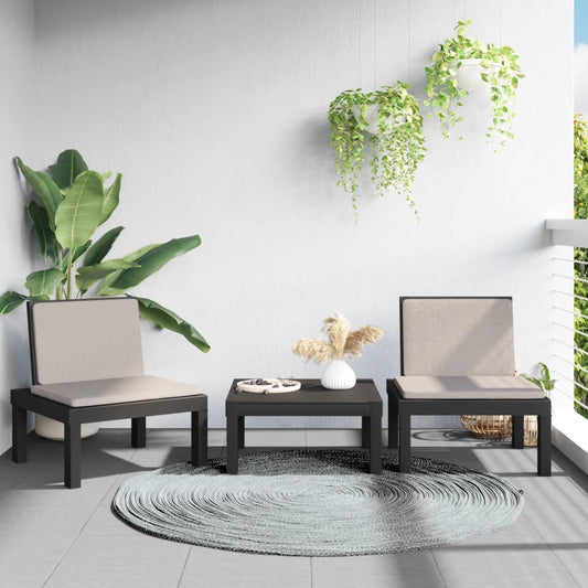 3-Tlg. Garten-Lounge-Set Mit Kissen Pp