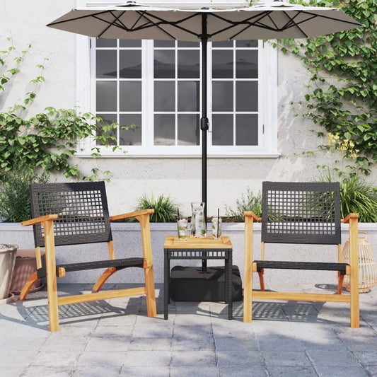 3-Tlg. Bistro-Set Poly Rattan Und Massivholz Akazie