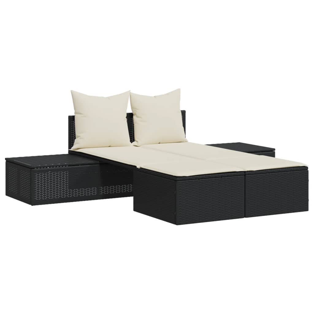 Doppel-Sonnenliege Mit Kissen Poly Rattan