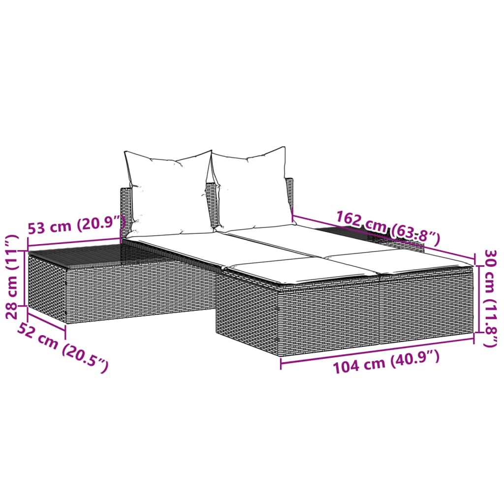 Doppel-Sonnenliege Mit Kissen Poly Rattan