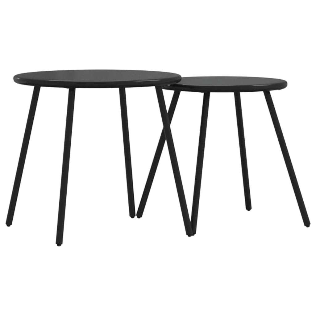 Garten-Couchtisch 2 Stk. Rund Schwarz Pulverbeschichteter Stahl Schwarz