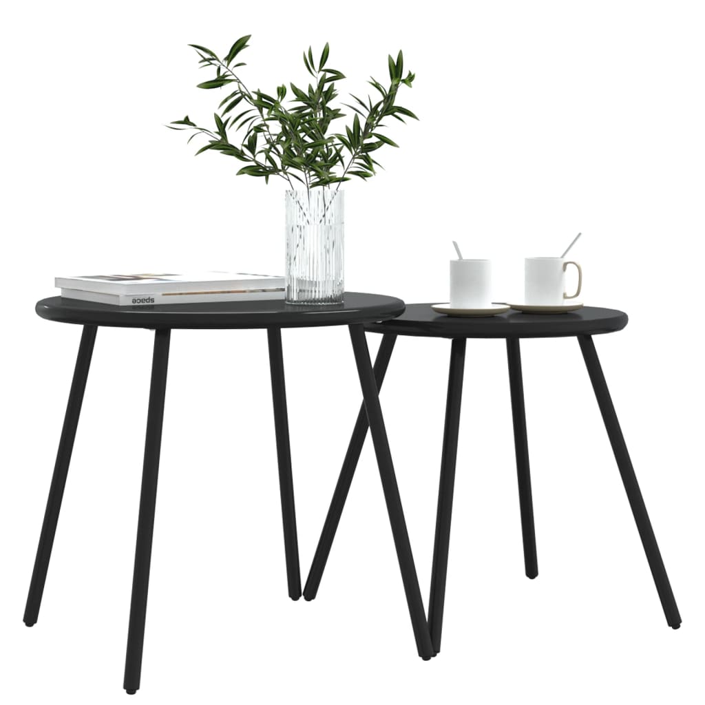 Garten-Couchtisch 2 Stk. Rund Schwarz Pulverbeschichteter Stahl Schwarz