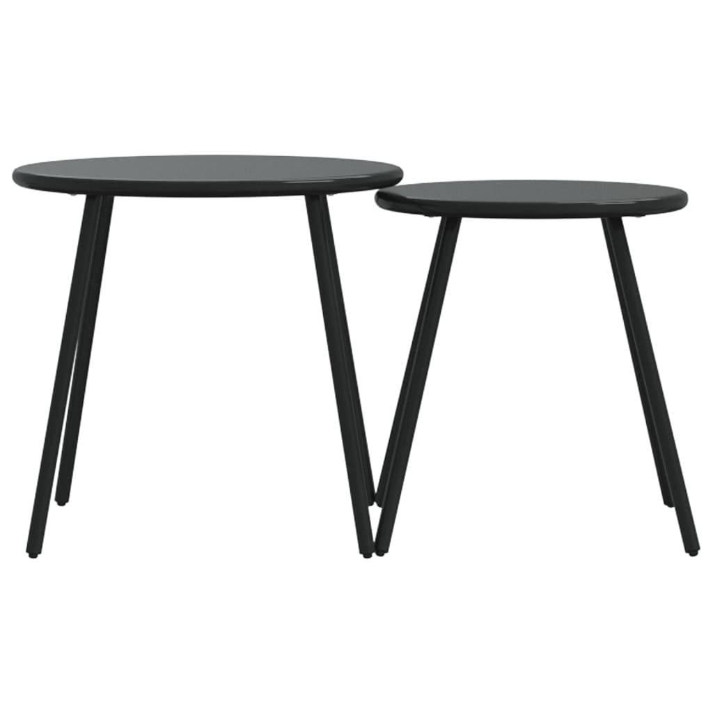 Garten-Couchtisch 2 Stk. Rund Schwarz Pulverbeschichteter Stahl Schwarz