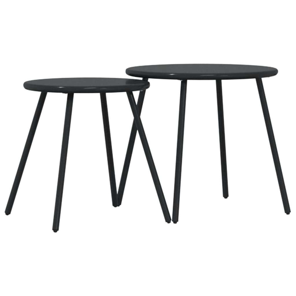 Garten-Couchtisch 2 Stk. Rund Schwarz Pulverbeschichteter Stahl Schwarz