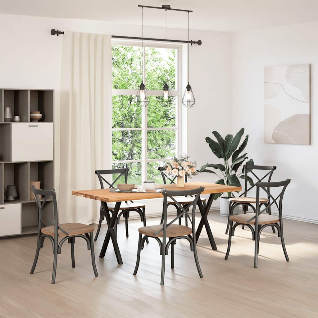 Esstisch Hellbraun 180X80X74 Cm Massivholz Eiche Rechteckig Schwarz