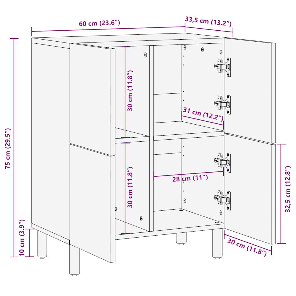 Sideboard 60X33,5X75 Cm Raues Mangoholz