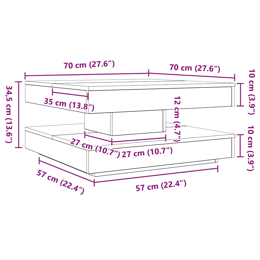Couchtisch 360-Grad Drehbar 70X70X34,5 Cm