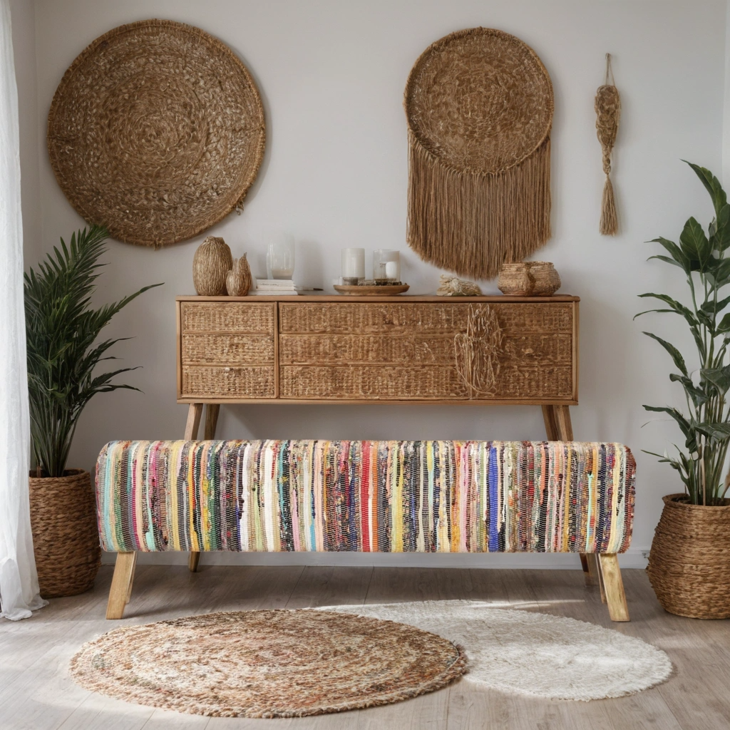 Colore Sitzbank - Mehrfarbig, Chindi-Stoff/ Mangoholz