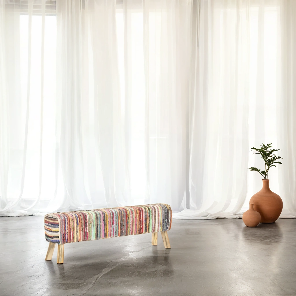 Colore Sitzbank - Mehrfarbig, Chindi-Stoff/ Mangoholz