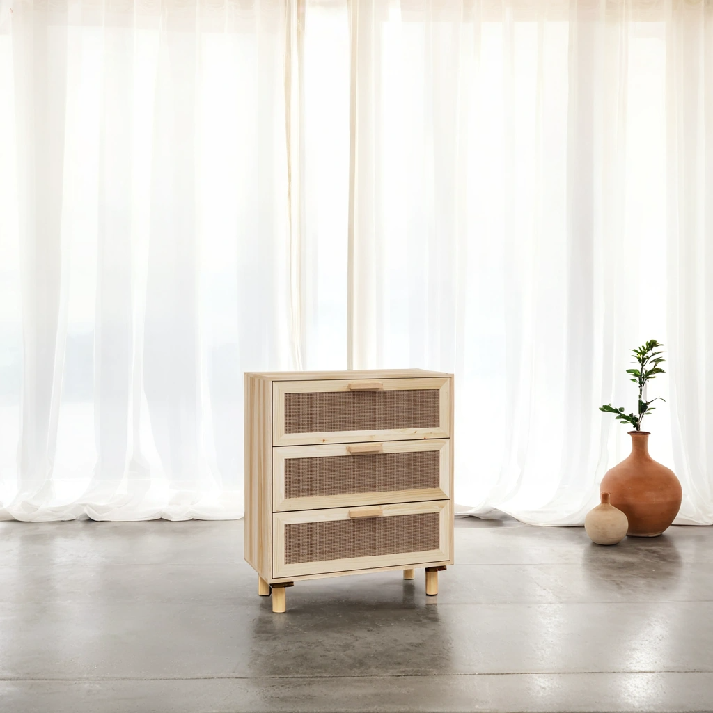 Celuk Kommode - Massivholz/ Rattan