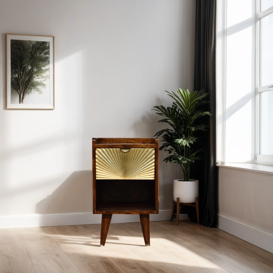 Marrakech bedside table gold - mango wood