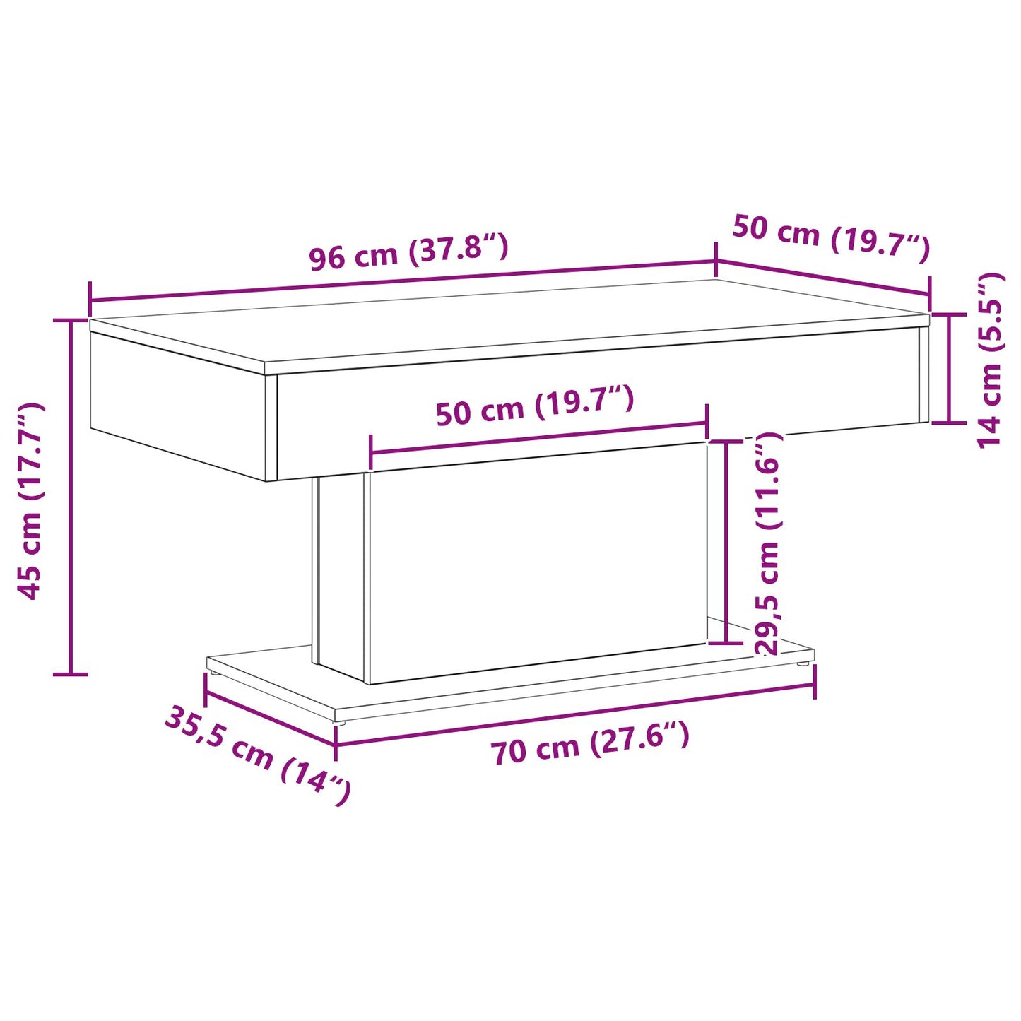 Couchtisch Schwarz Eiche 96X50X45 Cm Aus Holzwerkstoff