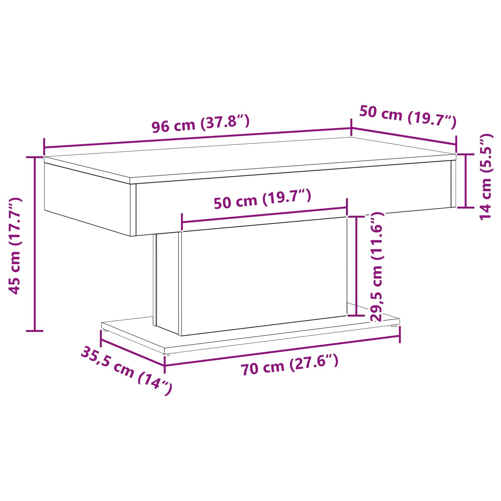 Couchtisch Schwarz Eiche 96X50X45 Cm Aus Holzwerkstoff