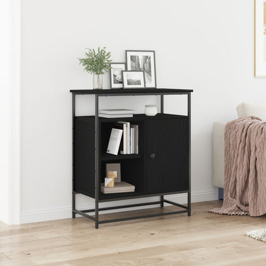 Sideboard Schwarz Eiche 69X35X80 Cm Schichtholz Und Stahl