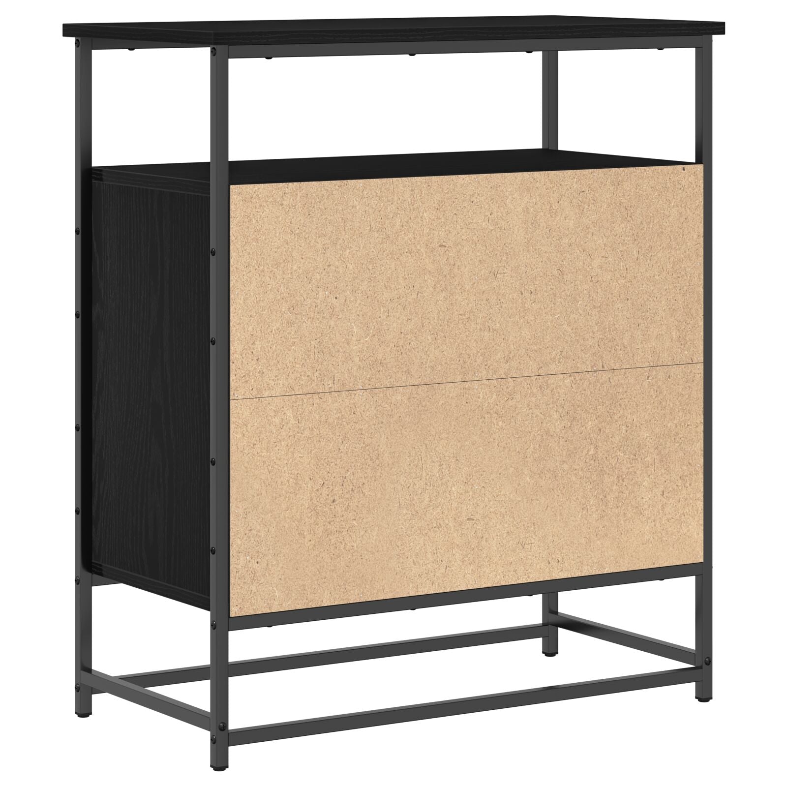 Sideboard Schwarz Eiche 69X35X80 Cm Schichtholz Und Stahl