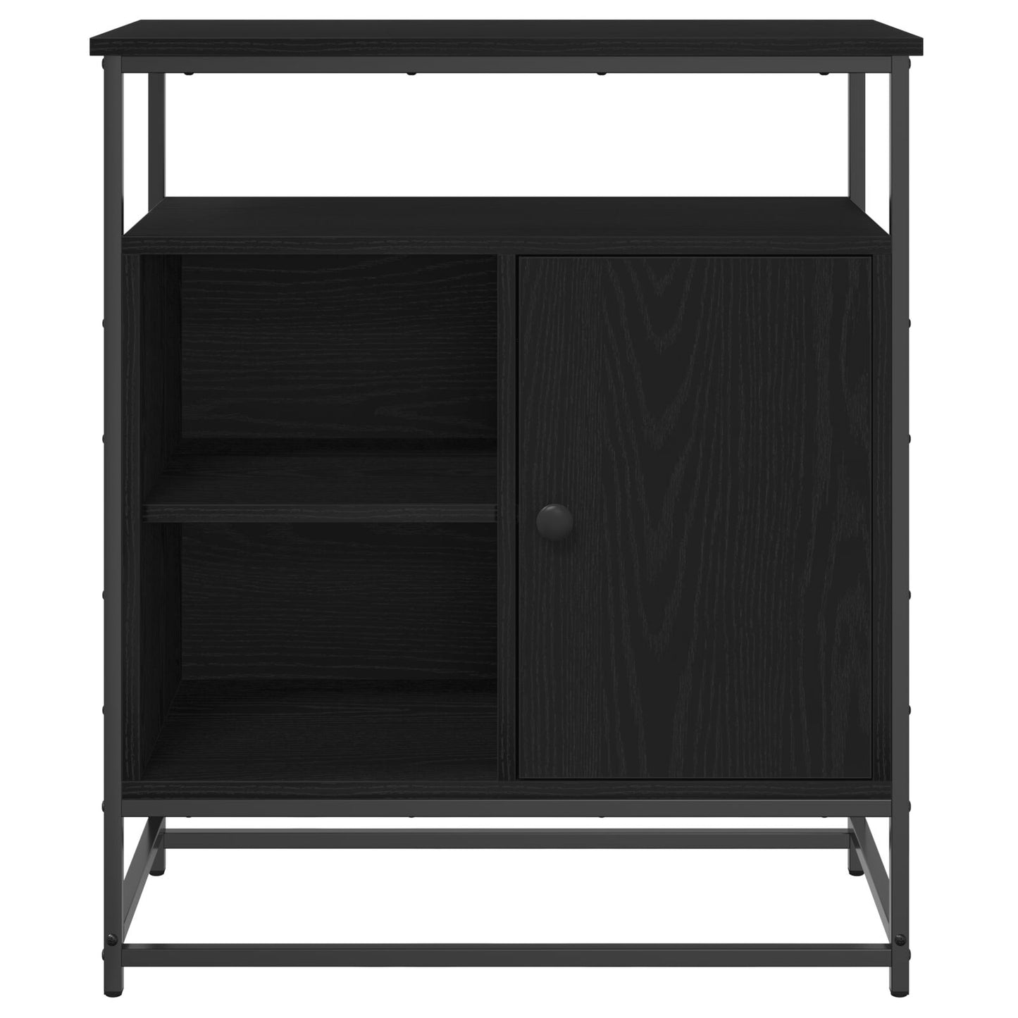 Sideboard Schwarz Eiche 69X35X80 Cm Schichtholz Und Stahl