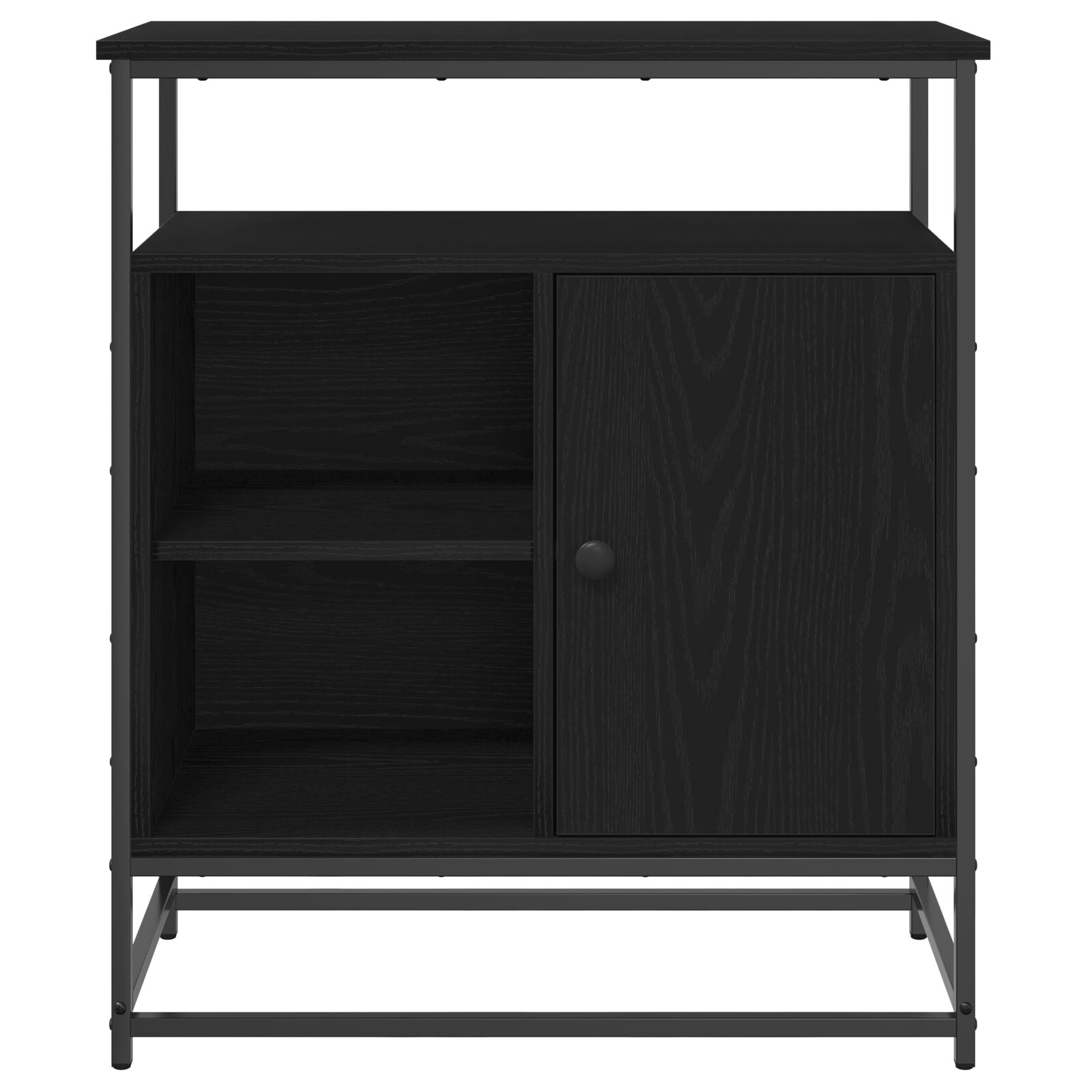 Sideboard Schwarz Eiche 69X35X80 Cm Schichtholz Und Stahl